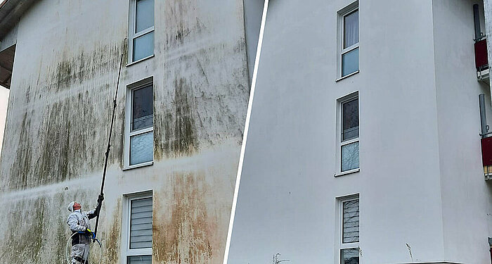 Fassadenreinigung Rostock: Jetzt kostenfreie Beratung anfordern und Hauswand reinigen lassen.