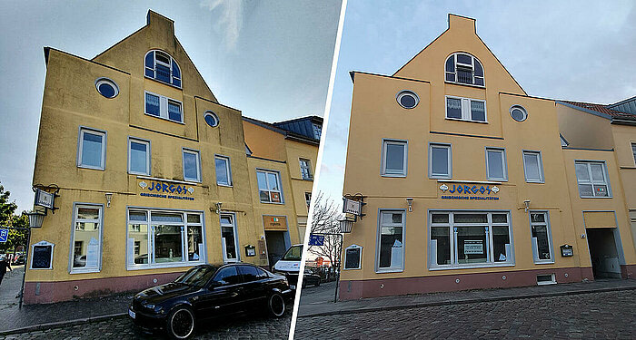 Fassadenreinigung Wismar: Jetzt kostenfreie Beratung anfordern und Hauswand reinigen lassen.